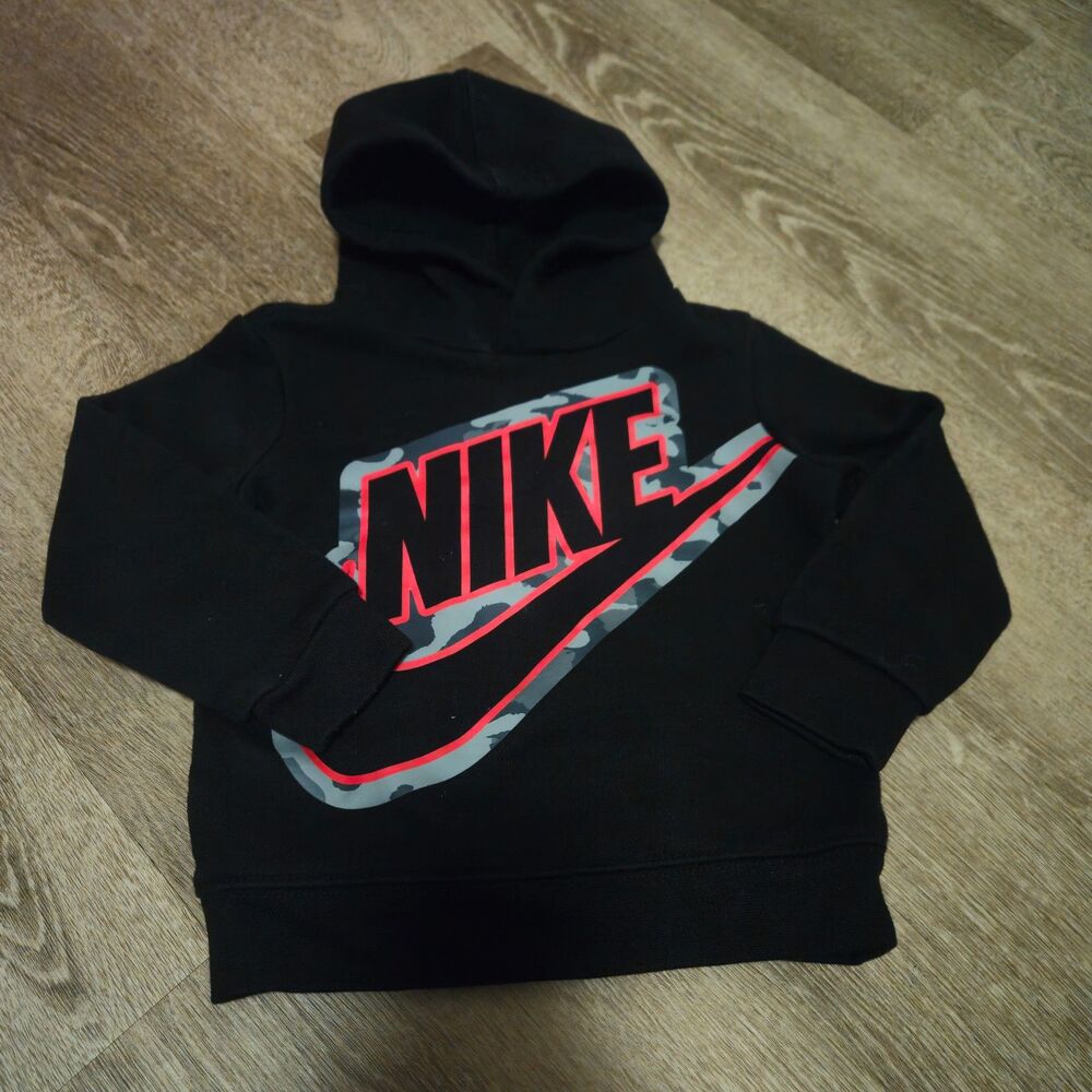 Nike Hoodie Camo Center Swosh Large Logo Black Sporty Pullover Unisex 2T